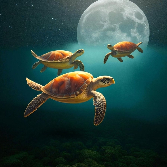 Sea Turtle Moonlit Art Print - Picture 1 of 1